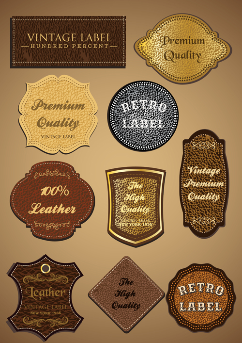 Vintage Leather lables and tags vector set 03