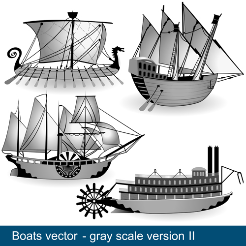 Set of Vivid Sailing vessels design vector 01