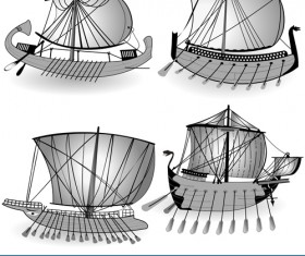 Set of Vivid Sailing vessels design vector 02