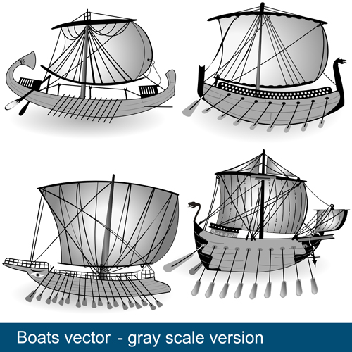 Set of Vivid Sailing vessels design vector 02