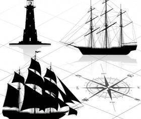 Set of Vivid Sailing vessels design vector 04
