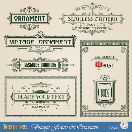 Vintage Ornaments and frames design vector material 01