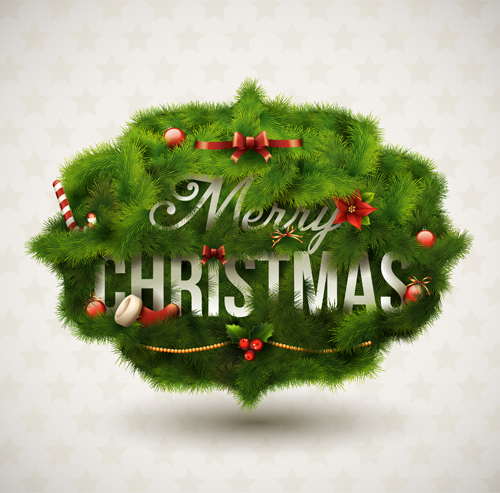 Green Pine needles Christmas cards backgrounds vector 02
