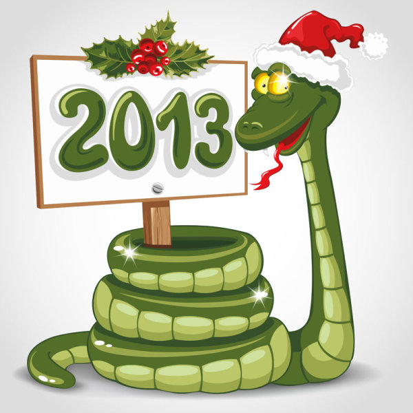Funny 2013 Snake Greeting Card vector set 01