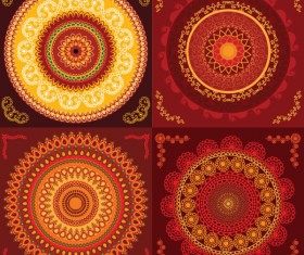Set of circular floral pattern vector 01