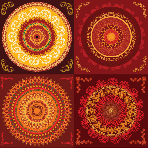 Set of circular floral pattern vector 01