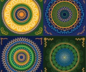 Set of circular floral pattern vector 02