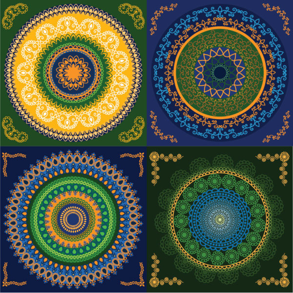 Set of circular floral pattern vector 02
