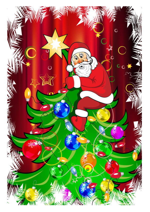 Funny Santa Claus and Christmas tree vector