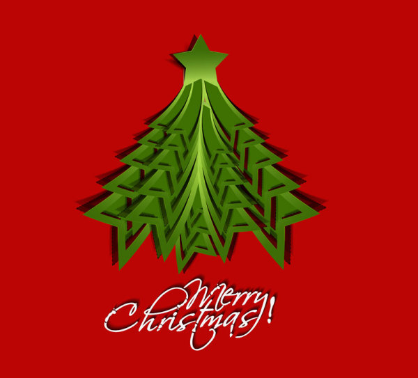 Paper cut Christmas tree design vector 05
