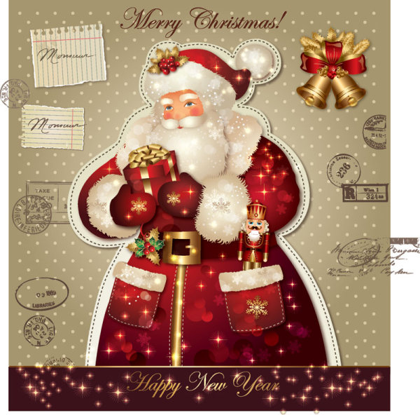 ornate greeting card of Santa Claus vector graphics 07