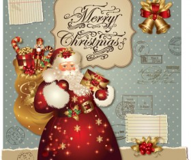 ornate greeting card of Santa Claus vector graphics 08