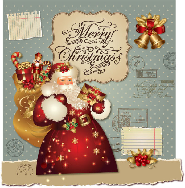 ornate greeting card of Santa Claus vector graphics 08
