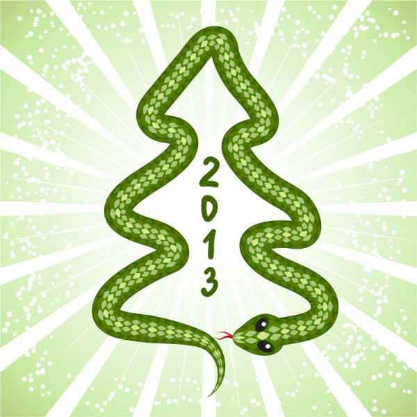 Shiny green 2013 Snake Year design elements 01