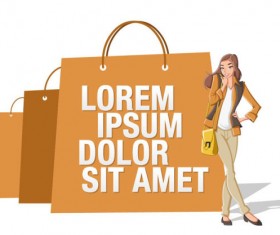 Stylish Girl with Shopping bags elements vector 01