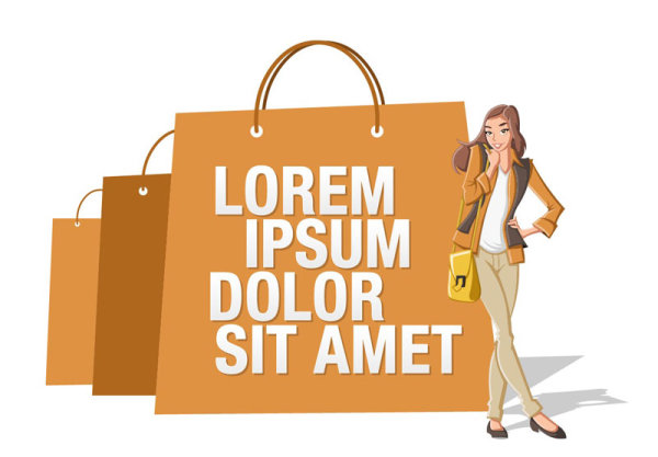 Stylish Girl with Shopping bags elements vector 01