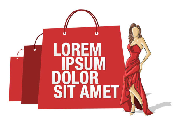 Stylish Girl with Shopping bags elements vector 02