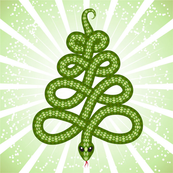 Shiny green 2013 Snake Year design elements 02