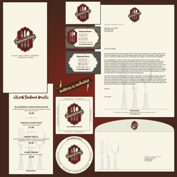 Menu restaurant corporate identity and labels vector 01