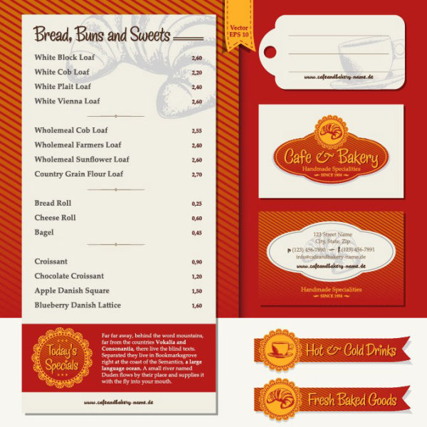Menu restaurant corporate identity and labels vector 04