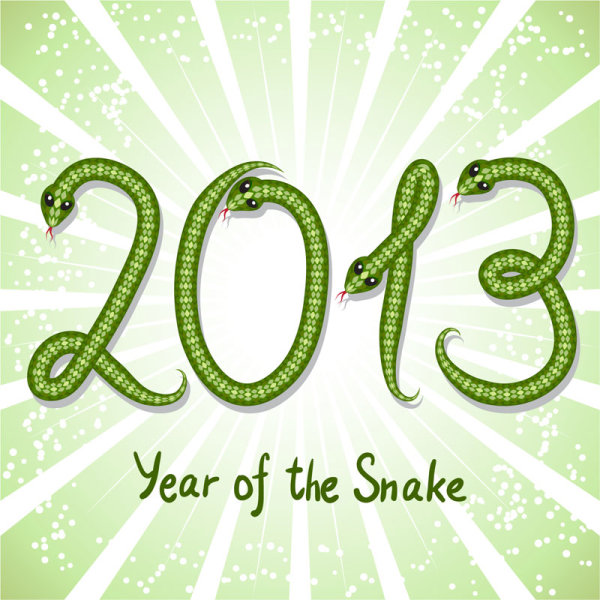 Shiny green 2013 Snake Year design elements 03