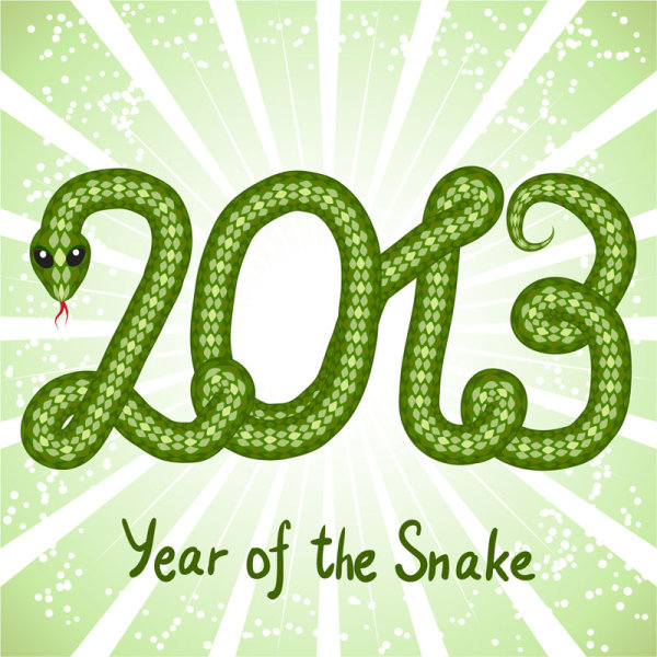 Shiny green 2013 Snake Year design elements 04