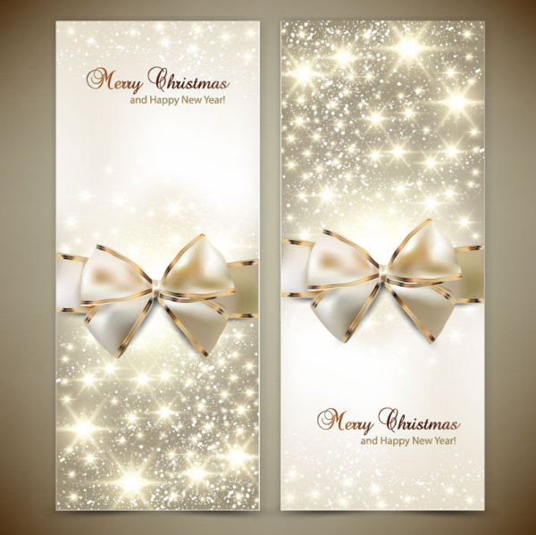 Ornate Christmas cards with Bow vector material 03