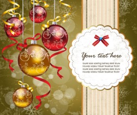 Christmas ornaments with greeting card background vector 01