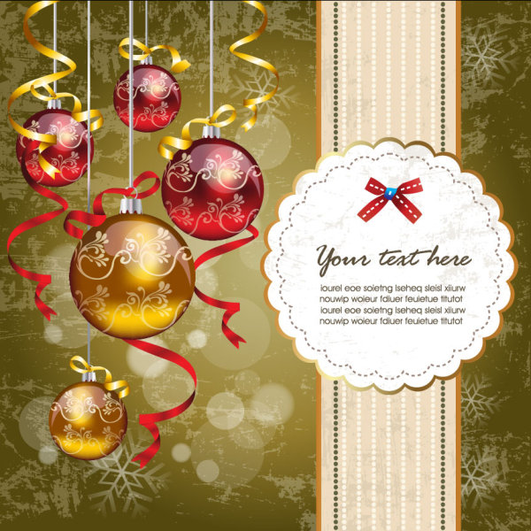 Christmas ornaments with greeting card background vector 01