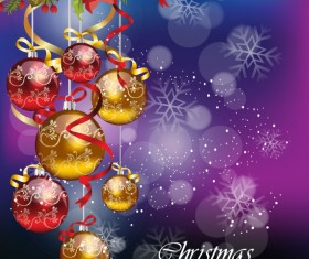 Christmas ornaments with greeting card background vector 02
