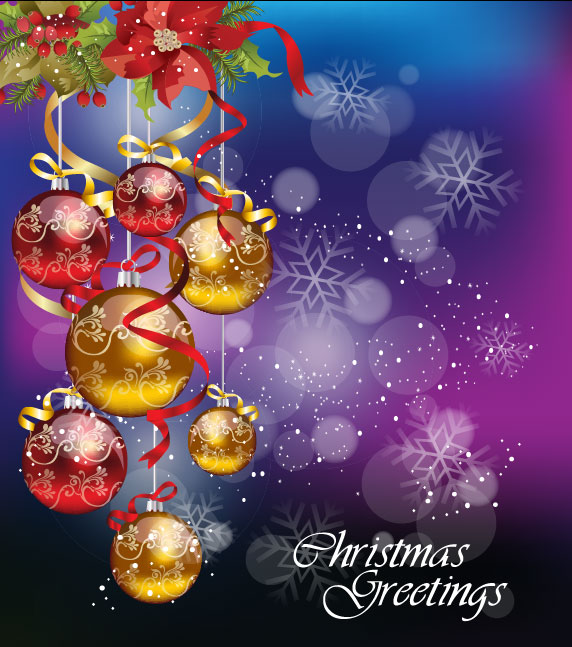 Download Christmas ornaments with greeting card background vector ...