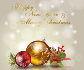 Christmas ornaments with greeting card background vector 03
