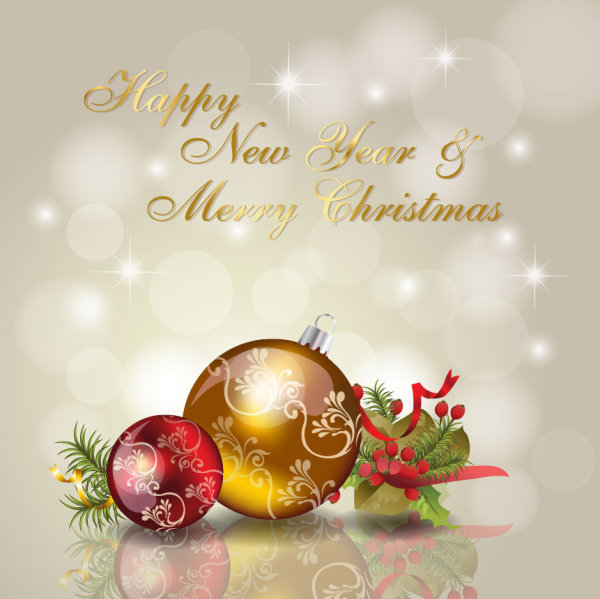 Christmas ornaments with greeting card background vector 03