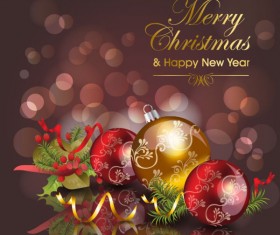 Christmas ornaments with greeting card background vector 04