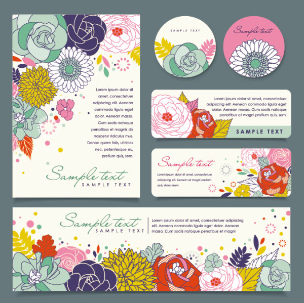 Set of Corporate Identity kit cover with flower vector 01