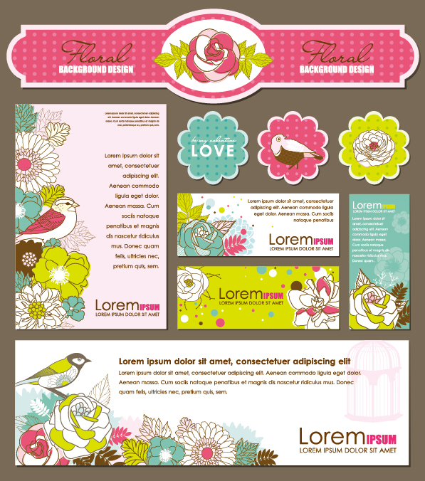Set of Corporate Identity kit cover with flower vector 02