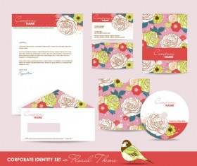 Set of Corporate Identity kit cover with flower vector 04