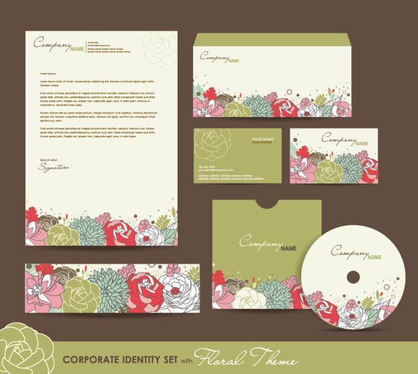 Set of Corporate Identity kit cover with flower vector 05