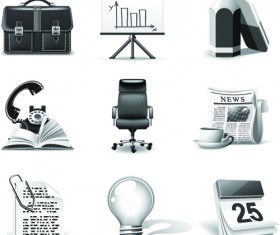 Set of Different B&W icons vector 01