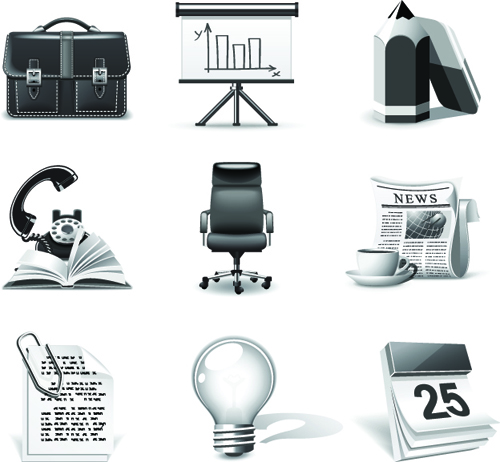Set of Different B&W icons vector 01