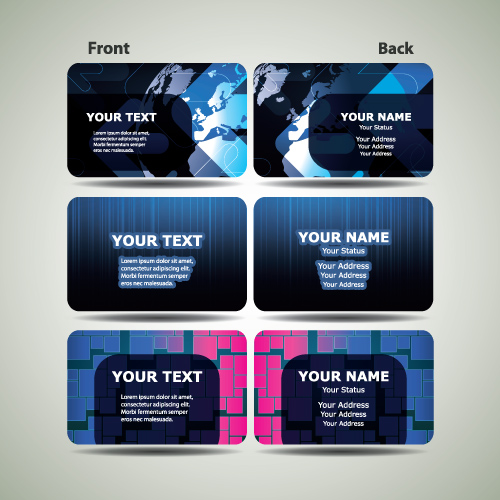 Blue Futuristic business card design vector 03