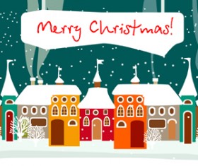 Cartoon Christmas house and snow vector 01