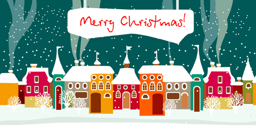 Cartoon Christmas house and snow vector 01