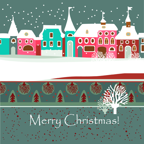 Cartoon Christmas house and snow vector 03