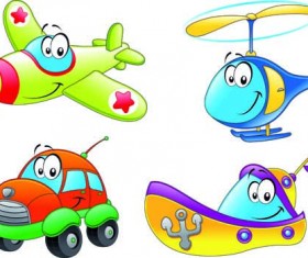 Different Cartoon Transportation tool vector 01