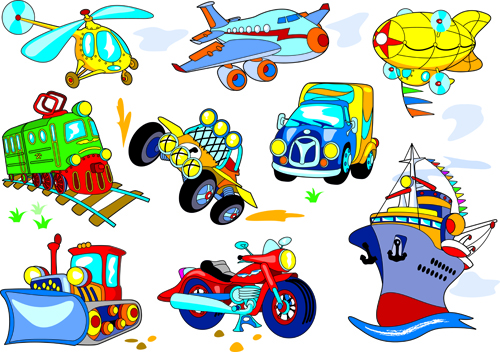 Different Cartoon Transportation tool vector 03