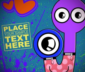 Funny Cartoon monster background vector graphic 04