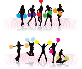 Set of Cheerleaders vector Silhouettes 04
