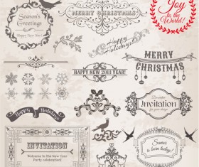 Christmas Calligraphic frame and decor vector material 01
