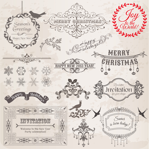 Christmas Calligraphic frame and decor vector material 01